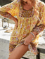 ieftine Rochii Boho-Pentru femei Rochie Mini Rochie florala Rochie Boho Rochie imprimata Clasic Modern În aer liber Vacanță Concediu Fit regulat Floare Manșon Lung În V Galben Roz Îmbujorat Bleumarin Albastru piscină