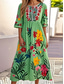 cheap Boho Dress-Women&#039;s Midi Dress Summer Dress Pleated Dress Vacation Casual Beach Daily Holiday Loose Fit Floral Graphic Short Sleeve Crew Neck White Green Summer
