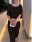 billige Blusedresser for kvinner-Dame 2-delt mote streetwear daglig bukse sett 3/4 lengde erme crew neck ensfarget paljetter lappverk casual daglig svart hvit rosa sommer vanlig passform