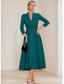 cheap Floor Length-A-Line Blazer Dress Mother of the Bride Dress Tuxedo Dress Stretch Crepe Elegant Simple Lapel Neckline Tea Length Satin 3/4 Length Sleeve with Solid Color