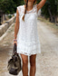 cheap White Lace Dresses-Women&#039;s Mini Dress White Dress Fashion Classic Modern Outdoor Vacation Holiday Regular Fit Plain Sleeveless Crew Neck Black White Red Summer