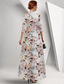 cheap Floor Length-A-Line Mother of the Bride Dress Elegant FLoral Print Queen Anne Floor Length Satin 3/4 Length Sleeve with Race Day Dress Wedding Guest Dress