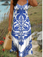 tanie Sukienki boho-Damskie Sukienka maxi Sukienka A line Letnie sukienki Sukienka z odkrytymi ramionami Urlop Codzienny Impreza Randka Regularny Graficzny Plemienny Bez rękawów Kwadratowy dekolt Czerwony Niebieski