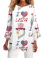 cheap Independence Day Top-Women&#039;s Patriotic  Shirt Flag Stylish Casual 3/4 Length Sleeve Crew Neck Regular Tops Daily Print White Red Navy Blue Blue Summer Spring