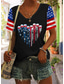 cheap Independence Day Top-Women&#039;s Patriotic  T Shirt Flag American Flag National Flag Casual Red White And Blue Short Sleeve Round Neck Regular Tops Daily Print Blue Summer