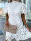 cheap White Lace Dresses-Women&#039;s Mini Dress Cotton Linen Dresses Casual Dress Fashion Outdoor Party Holiday Regular Fit Plain Short Sleeve Turtleneck White Purple Rose Red Summer
