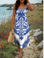 tanie Sukienki boho-Damskie Sukienka maxi Sukienka A line Letnie sukienki Sukienka z odkrytymi ramionami Urlop Codzienny Impreza Randka Regularny Graficzny Plemienny Bez rękawów Kwadratowy dekolt Czerwony Niebieski
