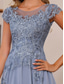 cheap Floor Length-Blue Red A-Line Mother of the Bride Dress Elegant Luxurious Boat Neck Floor Length Chiffon Lace Short Sleeve with Tier Cascading Ruffles 2025