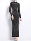 voordelige Vloerlengte-Jurkje Moeder van de Bruid Jurk Elegante Vintage Zwarte Jurk Hoge Hals Vloerlengte Geweven Lange Mouwen met Sequin