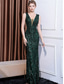 cheap GREEN-Mermaid / Trumpet Quinceanera Dresses Elegant Dress Formal Wedding Floor Length Sleeveless Crew Neck Sequined with Sequin 2025