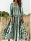 abordables Robes Boho-Femmes Robe maxi Robe d&#039;Été Robe trapèze Robe Plissée Vacances Occasionnel Boho Sortir Coupe Ample Fleuri Graphique Manche 3/4 Col en V Noir Jaune Bleu Vert Été Printemps