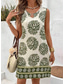 billige Boho-kjoler-Dame Mini kjole Solkjole Ferie Bohem Ut på byen Strand Standard passform Blomstret Grafisk Paisly Ermeløs Crewneck Svart Grønn Sommer Vår