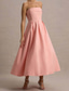cheap White Graduation Dresses-Women&#039;s Midi Dress White Dress Graduation Dress Prom Dress Party Dress Fashion Wedding Party Evening Party Regular Fit Plain Sleeveless Strapless Black White Yellow Pink Summer