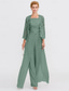 cheap Mom&#039;s Jumpsuits-Beach Wedding Jumpsuit/Pantsuit 3 Piece Mother of the Bride  Wedding Guest Elegant Plus Size Square Neck Floor Length Chiffon Corded Lace Sleeveless Wrap Included with Lace Appliques