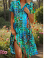 abordables Art &amp; Design Robe-Femmes Robe Midi Robe trapèze Robe d&#039;été Vacances Occasionnel Chaussures de plage Date Robe d&#039;Été Coupe régulière Graphique Géométrique Abstrait Manche Courte Revers Jaune Rouge Bleu Violet Été