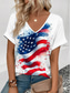 cheap Independence Day Top-Women&#039;s Patriotic  T Shirt American Flag Print V Neck Red White And Blue Short Sleeve Casual Summer Tee Red White Blue Comfortable Lightweight Top for Daily Wear