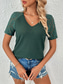 cheap Plain tee-Women&#039;s T Shirt Plain Fashion Stylish Modern Short Sleeve V Neck Regular Tops Daily Weekend Lace Patchwork Black White Red Green Summer