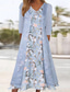 cheap Casual Floral Dresses-Women&#039;s Midi Dress Two Piece Dress Print Dress Classic Modern Vacation Holiday Going out Regular Fit Flower Long Sleeve V Neck Light Blue Summer