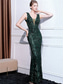 cheap GREEN-Mermaid / Trumpet Quinceanera Dresses Elegant Dress Formal Wedding Floor Length Sleeveless Crew Neck Sequined with Sequin 2025