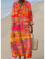 abordables Robes Rayés et Géométriques-Femmes Robe Midi Robe d&#039;Été Robe trapèze Vacances Occasionnel Boho Soirée Sortir Plage Graphique Géométrique Rayure manche longue Col en V Frêne Jaune Rose Claire Orange Été Printemps
