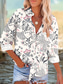 cheap Women&#039;s Vacation Tops-Women&#039;s Shirt Floral Graphic Bird Daily Stylish Casual Long Sleeve Shirt Collar Regular Tops Work Daily Buttons Print White Red Green Summer Spring
