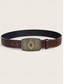 abordables Ceintures pour hommes-Ceinture western en similicuir pour homme avec boucle gravée vintage et pierre précieuse bleue, style cowboy pour rodéo, événements en plein air et tenue décontractée
