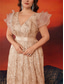 cheap CHAMPAGNE-A-Line Plus Size Dresses Elegant Curve Dress Formal Wedding Floor Length Sleeveless V Neck Lace with Sequin