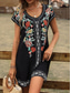 billiga Blommiga klänningar-Dam Mini klänning T shirtklänning Solklänning Sommarklänning Semester Ledigt Boho Dagligen Utekväll Normal Blommig Grafisk Kortärmad V-hals Svart Vin Blå Brun Sommar