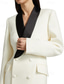 voordelige Vloerlengte-Blazer Jurk Schaal Revers Dubbel Geknoopt Tuxedo Jurk A-Lijn Moeder van de Bruid Jurk Elegante Eenvoudige Minimalistische V-hals Lange Lengte Satijn Crepe Lange Mouwen met Knopen 2025