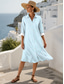ieftine Rochie cu dungi și geometrică-Pentru femei Rochii Midi Rochie de schimb Casual Dată Fit regulat Grafic Dungi Manșon Lung Guler Cămașă Roz Îmbujorat Albastru piscină Mov Trifoi Vară Toamnă
