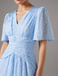 cheap Floor Length-Sky Blue Burnt Out Dots Lace A-Line Mother of the Bride Dress Elegant Simple Wedding Guest Dress V Neck Floor Length Chiffon Lace Short Sleeve with Ruching 2025
