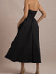 cheap White Graduation Dresses-Women&#039;s Midi Dress White Dress Graduation Dress Prom Dress Party Dress Fashion Wedding Party Evening Party Regular Fit Plain Sleeveless Strapless Black White Yellow Pink Summer