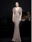 preiswerte Sekt-Meerjungfrauenschnitt Quinceanera-Kleider Elegant Kleid Formell Hochzeit Bodenlang Kurzarm V Ausschnitt Paillettenbesetzt mit Paillette 2025