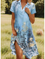 abordables Robe Fleurie-Femmes Robe Midi Robe trapèze Robe d&#039;été Vacances Occasionnel Chaussures de plage Date Robe d&#039;Été Coupe régulière Fleuri Graphique Manche Courte Revers Rose Claire Rouge Bleu Fuchsia Été