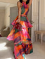 economico Abiti casual floreali-Per donna Abito Lungo Maxi Abito Vestito Casual Vestito a ruota Abito Stampato Moda All&#039;aperto Feste Ferie Vestibilità regolare Astratto Manica Corta All&#039;americana Rosso Estate