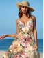 cheap Floral Dress-Women&#039;s Maxi Dress Sundress A Line Dress Slip Dress Vacation Casual Boho Beach Regular Fit Floral Graphic Vintage Sleeveless V Neck Pink Summer Spring