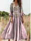 tanie Sukienki boho-Damskie Sukienka maxi Sukienka letnia Sukienka A line Plisowana sukienka Urlop Codzienny Boho Wyjściowe Luźny / a Kwiaty Graficzny W Tureckie Wzory Rękaw 3/4 W serek Rumiany róż Czerwony Niebieski