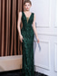 cheap GREEN-Mermaid / Trumpet Quinceanera Dresses Elegant Dress Formal Wedding Floor Length Sleeveless Crew Neck Sequined with Sequin 2025