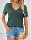 cheap Plain tee-Women&#039;s T Shirt Plain Fashion Stylish Modern Short Sleeve V Neck Regular Tops Daily Weekend Lace Patchwork Black White Red Green Summer