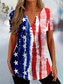 cheap Independence Day Top-Independence Day Women&#039;s Blouse Flag Stylish Casual Beach Short Sleeve V Neck Regular Tops Daily Buttons Print White Wine Red Blue Summer
