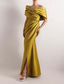 cheap YELLOW-Yellow Dress High Fashion Mustard Dress Mermaid / Trumpet Evening Gown Cocktail Dress Formal Wedding Floor Length Sleeveless Off Shoulder Satin with Ruched Details Slit 2025