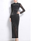 voordelige Vloerlengte-Jurkje Moeder van de Bruid Jurk Elegante Vintage Zwarte Jurk Hoge Hals Vloerlengte Geweven Lange Mouwen met Sequin