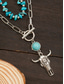 voordelige Dames ketting-Set gelaagde turquoise kralenkettingen voor dames in westernstijl – boho statement sieraden met cactus- en traanvormige bedels, ideaal voor festivals, countryconcerten en vrijetijdskleding