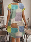 cheap Print Dresses-Women&#039;s Mini Dress Summer Dress Vintage Casual Street Date Loose Fit Geometric Short Sleeve Stand Collar Colourful Summer