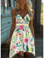 billige Boho-kjole-Dame Mini kjole Solkjole Slipkjole Off The Shoulder-kjole Ferie Fritid Bohem utendørs Cocktailfest Ut på byen Standard passform Blomstret Grafisk Ermeløs V-hals Gul Rosa Blå Grønn Sommer Vår