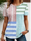 cheap Stripe&amp;Geometric tee-Women&#039;s T Shirt Graphic Striped Vintage Stylish Classic Short Sleeve Crew Neck Regular Tops Daily Weekend Print Yellow Blue Purple Green Summer
