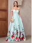 cheap GREEN-A-Line Evening Gown Elegant Dress Formal Wedding Floor Length Off Shoulder Satin Backless with Floral Print