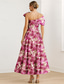cheap Cocktail Dresses-Jacquard Brocade Floral  A-Line Cocktail Dresses Elegant Dress Formal Wedding Guest Ankle Length Short Sleeve One Shoulder Pocket Nylon with Bow(s) Pocket