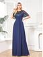 cheap BLUE-A-Line Quinceanera Dresses Elegant Dress Formal Wedding Floor Length Short Sleeve Crew Neck Chiffon with Pleats