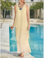 cheap Floor Length-Beach Wedding Sheath Mother of the Bride Dress Wedding Guest Elegant Simple V Neck Ankle Length Chiffon Sleeveless with Tier Solid Color free custom size